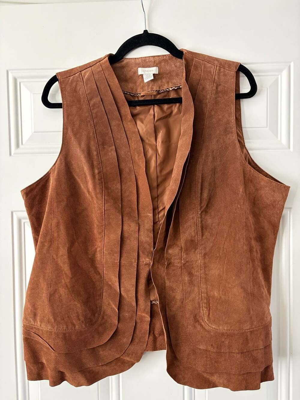 Chico's Genuine Suede Leather Pleated Brown Western Vest Size 3